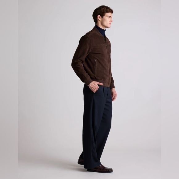 QUINCE Espresso 100% Top Grain Goat Suede Men’s Bomber Jacket NWT Size Large - Picture 4 of 13